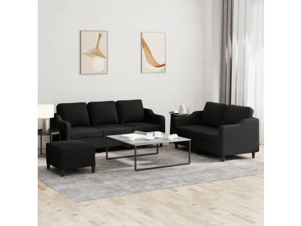 vidaXL 3dílná sedací souprava s poduškami černá textil