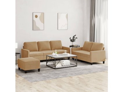 vidaXL 3dílná sedací souprava s poduškami hnědá samet