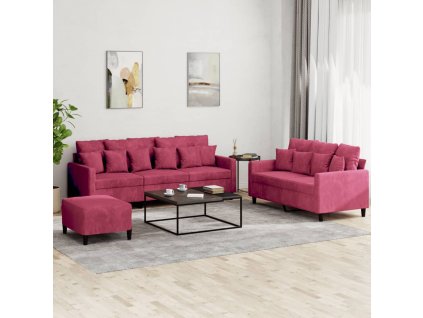 vidaXL 3dílná sedací souprava s poduškami vínová samet
