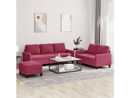 vidaXL 3dílná sedací souprava s poduškami vínová samet