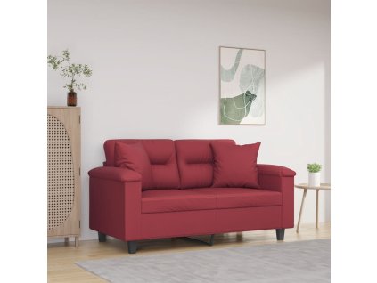 vidaXL 2místná pohovka s polštáři vínová 120 cm umělá kůže