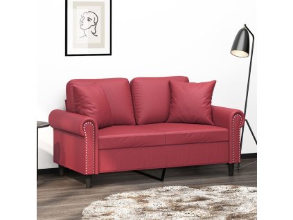 vidaXL 2místná pohovka s polštáři vínová 120 cm umělá kůže