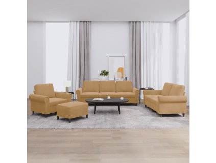 vidaXL 4dílná sedací souprava s poduškami hnědá samet