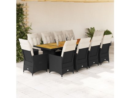 vidaXL 11dílný zahradní bistro set s poduškami černý polyratan
