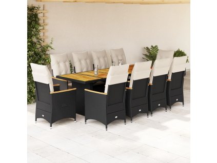 vidaXL 11dílný zahradní bistro set s poduškami černý polyratan