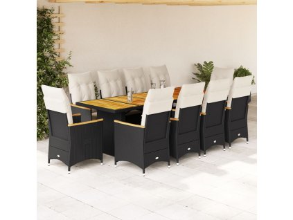 vidaXL 11dílný zahradní bistro set s poduškami černý polyratan
