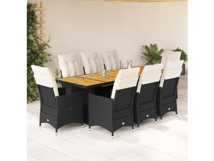 vidaXL 9dílný zahradní bistro set s poduškami černý polyratan