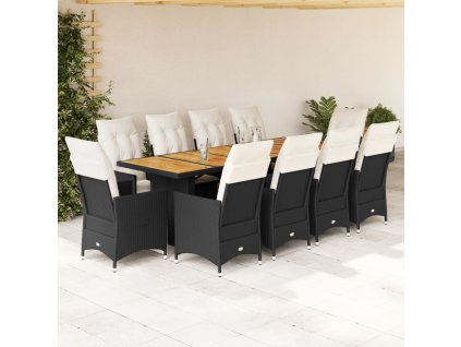 vidaXL 11dílný zahradní bistro set s poduškami černý polyratan