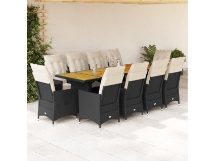 vidaXL 11dílný zahradní bistro set s poduškami černý polyratan