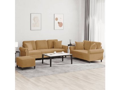 vidaXL 3dílná sedací souprava s polštáři hnědá samet