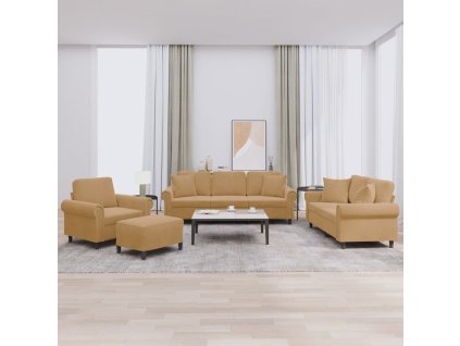 vidaXL 4dílná sedací souprava s polštáři hnědá samet