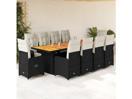 vidaXL 11dílný zahradní bistro set s poduškami černý polyratan