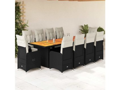 vidaXL 11dílný zahradní bistro set s poduškami černý polyratan