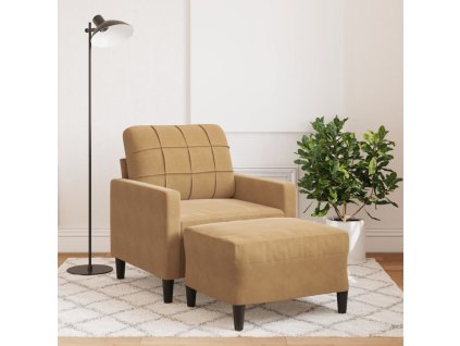 vidaXL Křeslo s podnožkou hnědé 60 cm samet