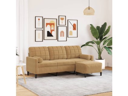 vidaXL 3místná pohovka s podnožkou hnědá 180 cm samet