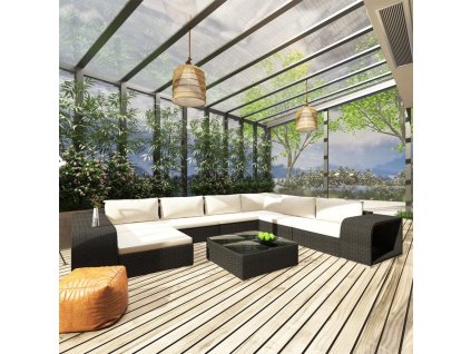 vidaXL 10dílná zahradní sedací souprava s poduškami polyratan černá