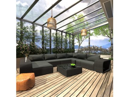 vidaXL 10dílná zahradní sedací souprava s poduškami polyratan černá