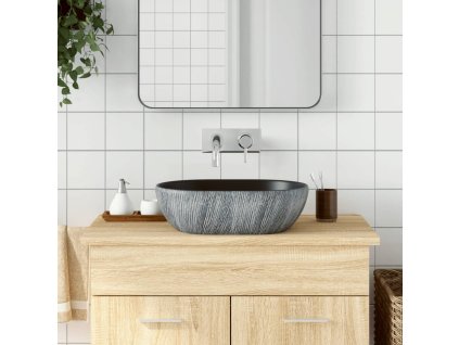 vidaXL Umyvadlo na desku černé a šedé oválné 47 x 33 x 13 cm keramika