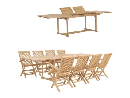 vidaXL 9dílný zahradní jídelní set 180–280 x 100 x 75 cm masivní teak
