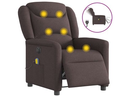 vidaXL Elektrické masážní polohovací křeslo tmavě hnědé textil