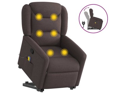 vidaXL Zvedací masážní polohovací křeslo tmavě hnědé textil