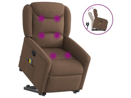 vidaXL Zvedací masážní polohovací křeslo hnědé textil