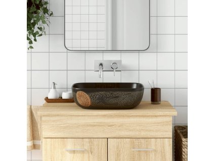 vidaXL Umyvadlo na desku černé obdélník 48 x 37,5 x 13,5 cm keramika