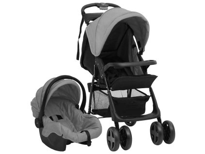 vidaXL Dětský kočárek 3 v 1 světle šedý a černý ocel