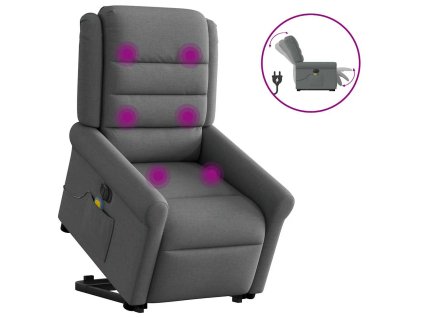 vidaXL Elektrické zvedací masážní polohovací křeslo tmavě šedé textil
