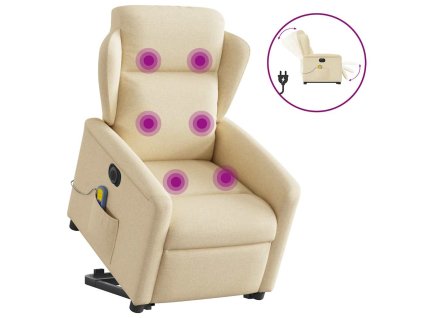 vidaXL Elektrické zvedací masážní polohovací křeslo krémové textil