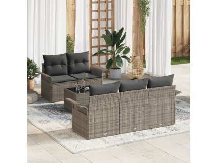 vidaXL Set pohovek s polštářem 6 pcs Šedá polyratan
