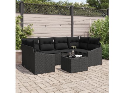 vidaXL Set pohovek s polštářem s polštářem 7 pcs Černá polyratan