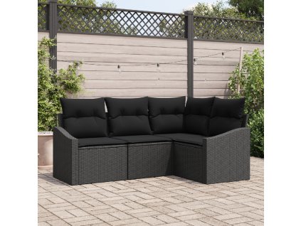 vidaXL Set pohovek s polštářem 4 pcs Černá polyratan