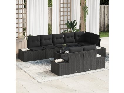 vidaXL Sada zahradních pohovek s polštářem 9 pcs Černá polyratan