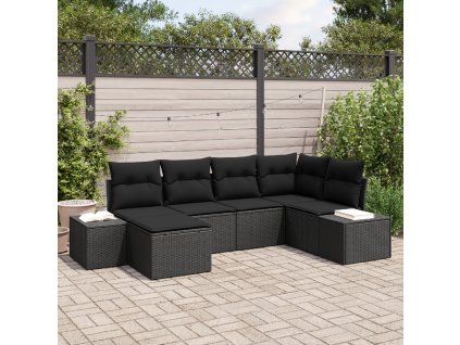vidaXL Sada zahradních pohovek s polštářem 6 pcs Černá polyratan