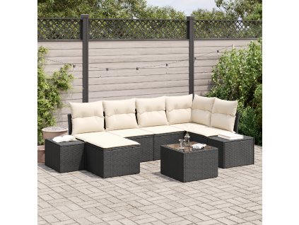 vidaXL Sada zahradních pohovek 7 pcs Černá a krémová Poly ratan