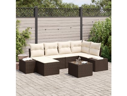 vidaXL Sada zahradních pohovek 7 pcs Hnědá a krémová polyratan