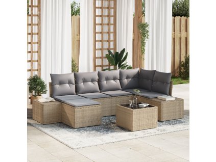 vidaXL Sada zahradních pohovek 7 pcs Beige a šedá polyratan