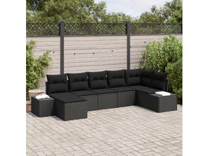 vidaXL Sada zahradních pohovek s polštářem 7 pcs Černá polyratan