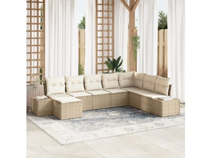 vidaXL Sada zahradních pohovek s polštářem 8 pcs Béžová polyratan