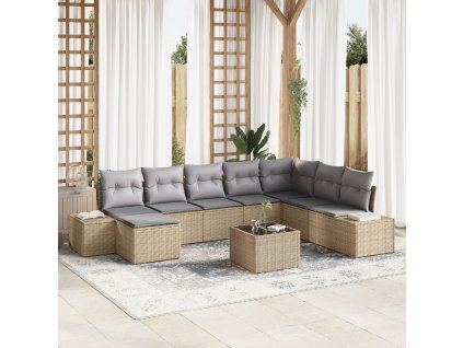 vidaXL Sada zahradních pohovek s polštářem 9 pcs Béžová polyratan