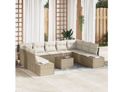 vidaXL Sada zahradních pohovek s polštářem 10 pcs Béžová polyratan