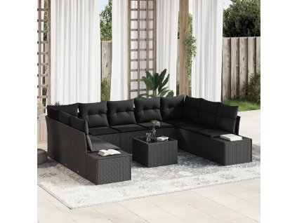 vidaXL Sada zahradních pohovek s polštářem 10 pcs Černá polyratan