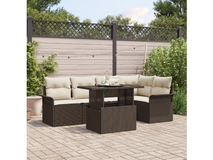 vidaXL Sada zahradních pohovek s polštářem 6 pcs Hnědá polyratan