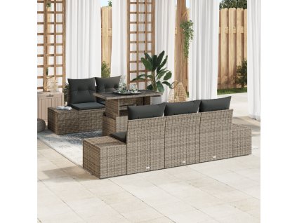 vidaXL Set pohovek s polštářem 6 pcs Šedá polyratan