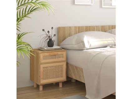 vidaXL Noční stolky hnědá masivní borovice a přírodní ratan