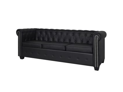 vidaXL Chesterfield 3místná sedačka umělá kůže černá