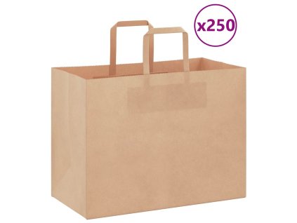 vidaXL Papírové tašky 250 ks s uchy hnědé 32x17x25 cm
