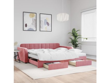 vidaXL Válenda s přistýlkou a zásuvkami růžová 100 x 200 cm samet