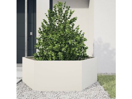 vidaXL Zahradní truhlík bílý šestihranný 138 x 120 x 45 cm ocel